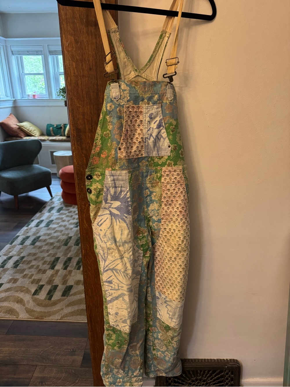 Pilcro Patchwork Jumpsuit in Green & Blue